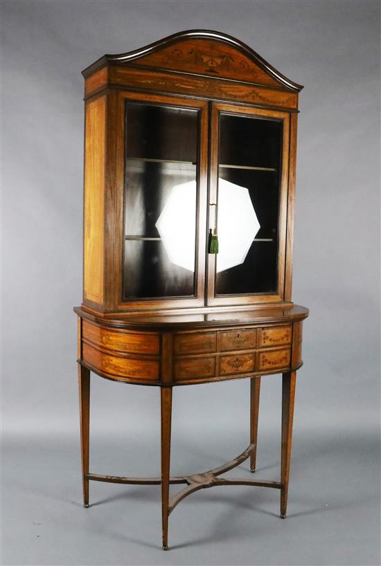 An Edwardian marquetry inlaid rosewood banded satinwood display cabinet, W.3ft .5in. D.1ft 8in. H.6ft 5in.